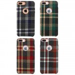 Wholesale iPhone 8 Plus / 7 Plus Checkered Plaid Fabric Armor PU Leather Case (Black)